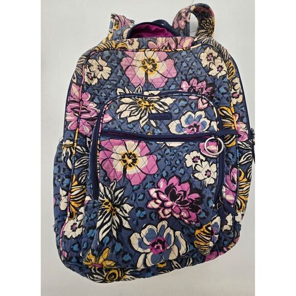 Vera Bradley Quilted Floral Backpack With Pink Interior & Multiple Pockets - Picture 1 of 7